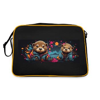 Two cute friendly otters in casual look - Retro Bag - black/gold - Back