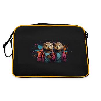 Two cute friendly otters in casual look - Retro Bag - black/gold - Back