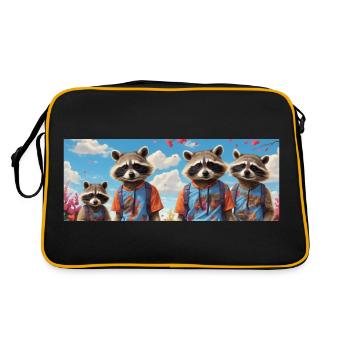 Funny raccoon family friendly raccoons - Retro Bag - black/gold - Back