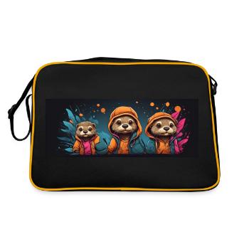 Three cute friendly otters in casual look - Retro Bag - black/gold - Back