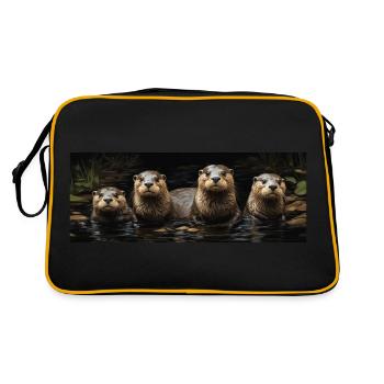 Otter family otters in the water - Retro Bag - black/gold - Back