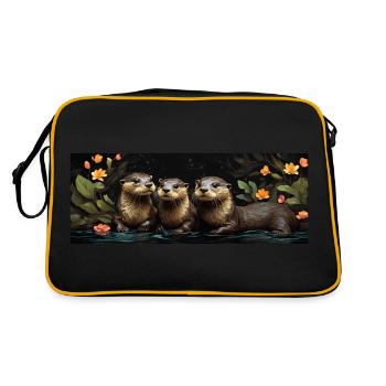 Otter family otters in the water - Retro Bag - black/gold - Back