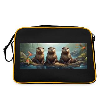 Otter family otters in the water - Retro Bag - black/gold - Back