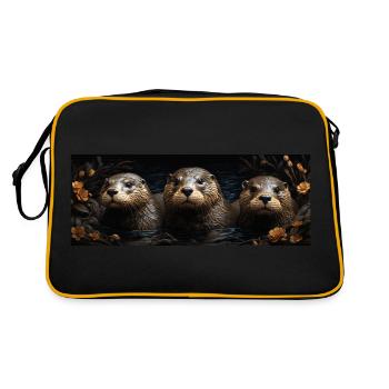 Otter family otters in the water - Retro Bag - black/gold - Back