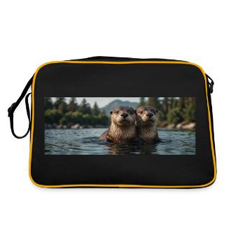 Two otters looking out of the water - Retro Bag - black/gold - Back