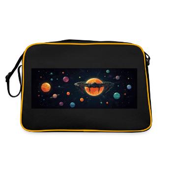 Spaceship on its way in space to distant planets - Retro Bag - black/gold - Back