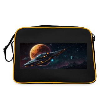Spaceship on its way in space to distant planets - Retro Bag - black/gold - Back