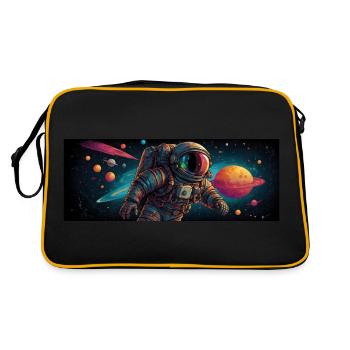 Astronaute sur la route dans l’espace avec des planètes - Sac Retro - noir/or - Dos