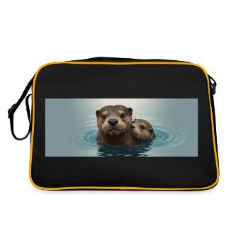 Otter mom with otter baby - Retro Bag - black/gold - Back