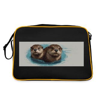 Two otters looking out of the water - Retro Bag - black/gold - Back