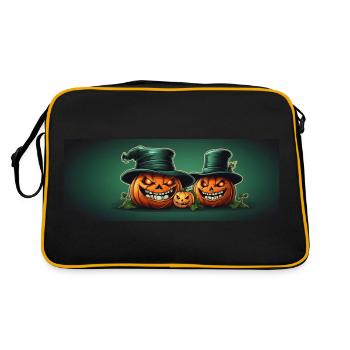 Citrouilles d’Halloween souriantes avec chapeau haut de forme - Sac Retro - noir/or - Dos