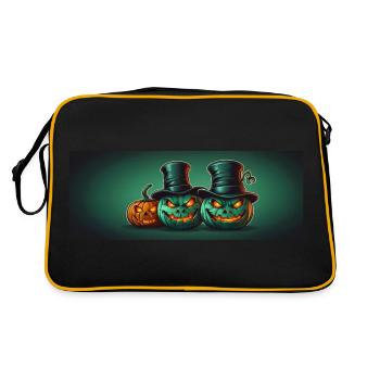 Citrouilles d’Halloween souriantes avec chapeau haut de forme - Sac Retro - noir/or - Dos