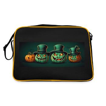 Citrouilles d’Halloween souriantes avec chapeau haut de forme - Sac Retro - noir/or - Dos