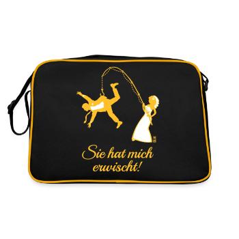 Sie Hat Mich Erwischt! (Junggesellenabschied JGA) - Retro Tasche - Schwarz/Gold - Hinten
