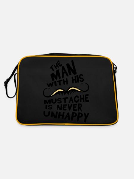 Schnurrbart Mann Schnurrbart unglückliches Zitat - Retro Tasche - Schwarz/Gold - Hinten