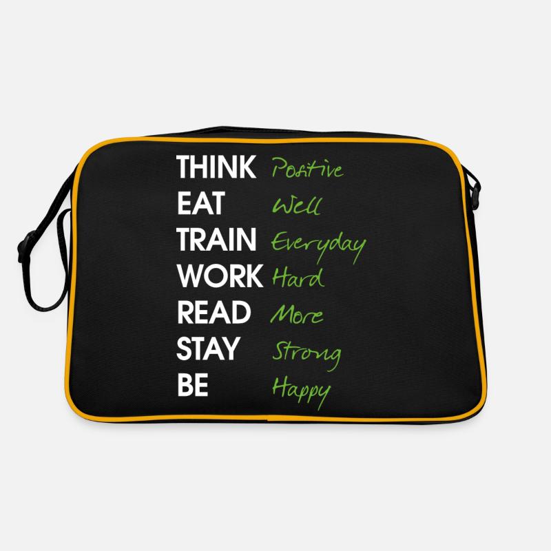 Think positive Eat well Train Everyday Work Hard Retro Tasche