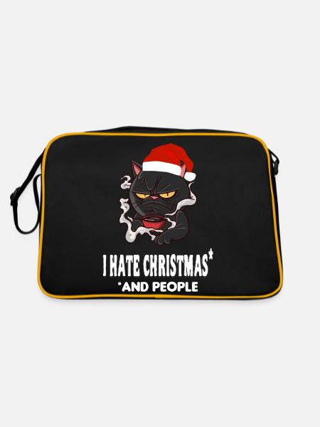 Lustige Katze Weihnachten - Retro Tasche - Schwarz/Gold - Hinten