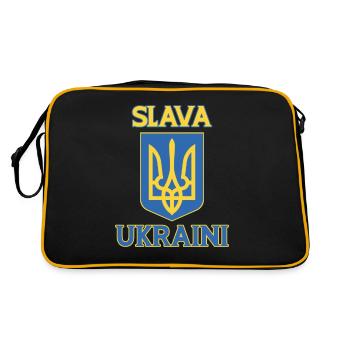 Slava Ukraini Wappen - Retro Tasche - Schwarz/Gold - Hinten
