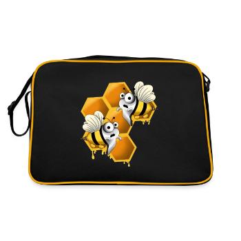 Gruselige Bienen mit Wabe - Retro Tasche - Schwarz/Gold - Hinten
