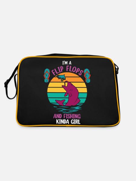 Ich bin ein Flip Flop und Fischer Mädchen - Retro Tasche - Schwarz/Gold - Hinten