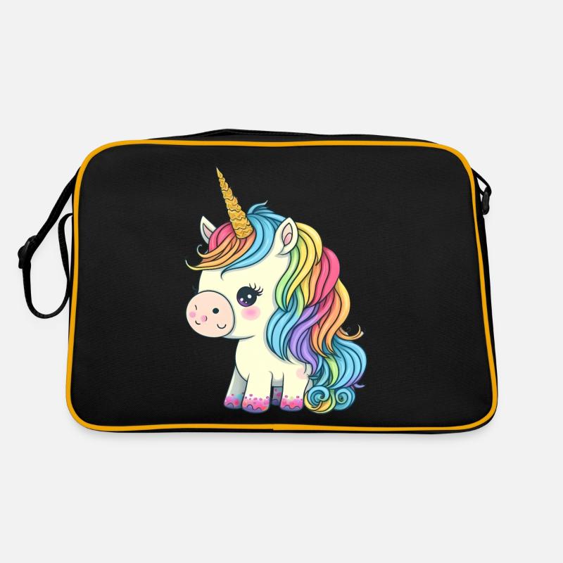 00246 süßes Baby Einhorn mit Regenbogenmähne - Retro Tasche - Schwarz/Gold