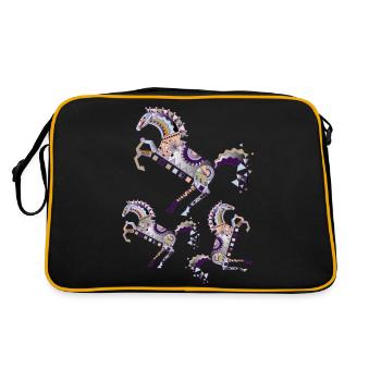 bunte Pferde (geometrisch) - Retro Tasche - Schwarz/Gold - Hinten