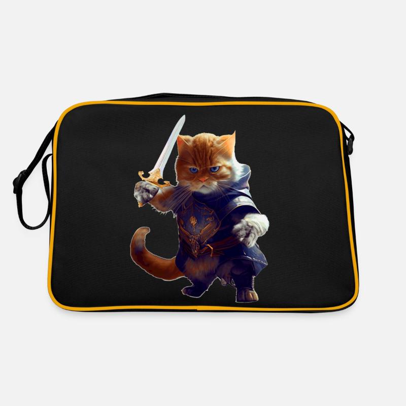 Katze als Ritter mit Schwert als tapferer Kämpfer Retro Tasche
