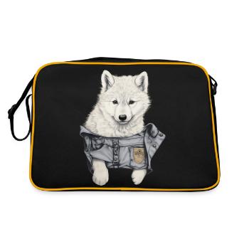Niedlicher weißer Wolf in der Tasche Lustige Wölfe-Grafik - Retro Tasche - Schwarz/Gold - Hinten