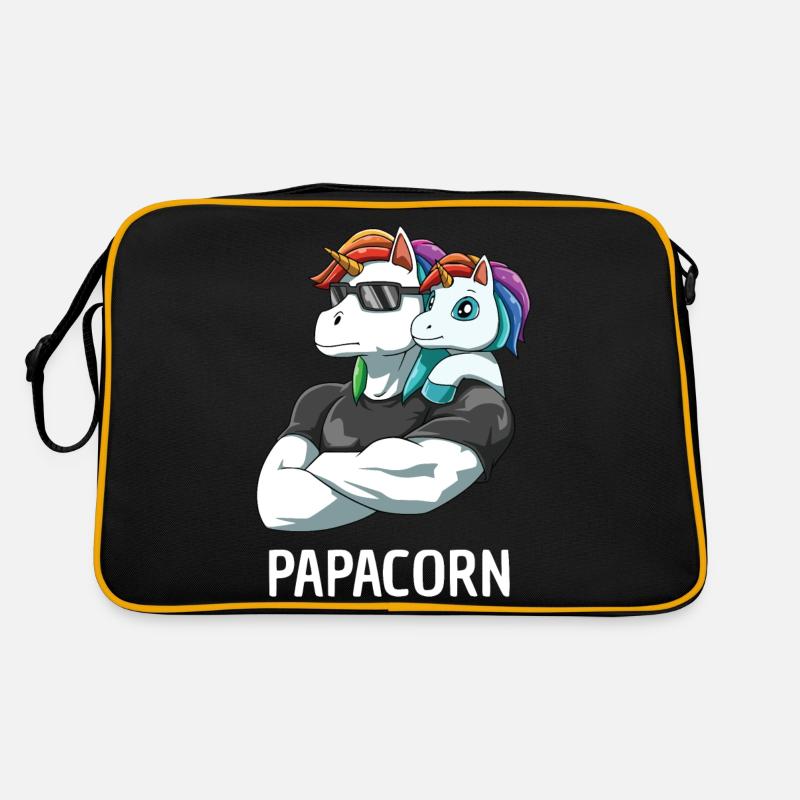 Papacorn Vater Tochter Einhörner - Retro Tasche - Schwarz/Gold