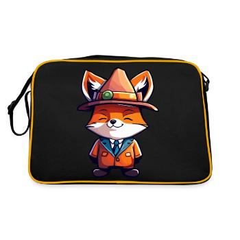 Süßer Fuchs Müllinspektor Kawaii Tier im Anzug - Retro Tasche - Schwarz/Gold - Hinten