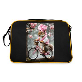 Eichhörnchen auf dem Fahrrad - Retro Tasche - Schwarz/Gold - Hinten