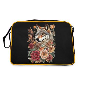 Wolf and flowers - Retro Bag - black/gold - Back