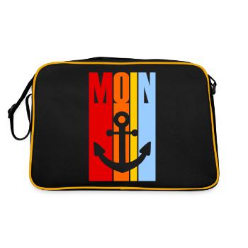 Moin - Guten Morgen - Nordsee - Ostsee - Anker - Retro Tasche - Schwarz/Gold - Hinten