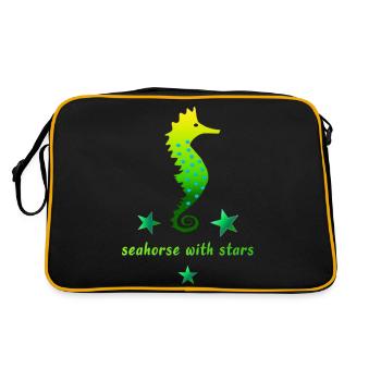 grünes Seepferdchen mit Sternchen - Retro Tasche - Schwarz/Gold - Hinten