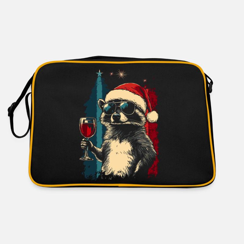 Waschbär Wein Weihnachten Retro Tasche