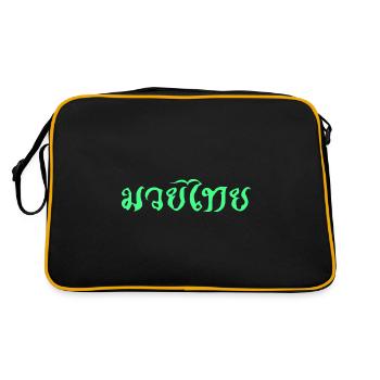 Thaibox T Shirt - green characters - Retro Bag - black/gold - Back