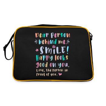 Liebe Person hinter mir, Lächle, Glücklich steht - Retro Tasche - Schwarz/Gold - Hinten