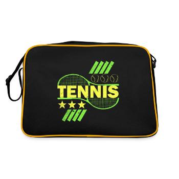 Tennis Farbmotiv Tennisschläger Geschenkidee - Retro Tasche - Schwarz/Gold - Hinten