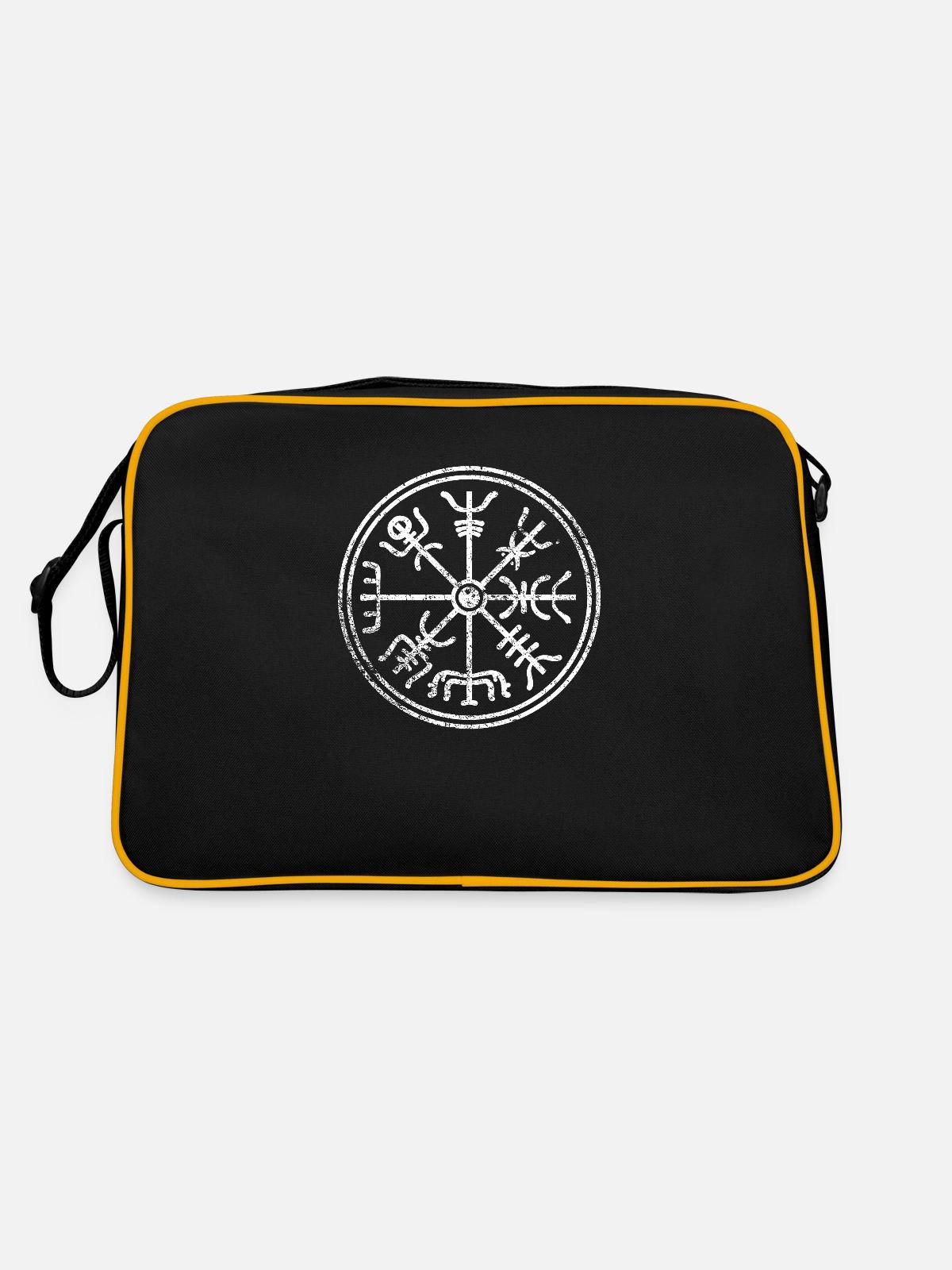 Wikinger Kompass Symbole Zeichen - Retro Tasche - Schwarz/Gold - Hinten