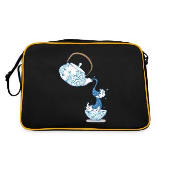 Teapot big wave art drawing Japan style - Retro Bag - black/gold - Back
