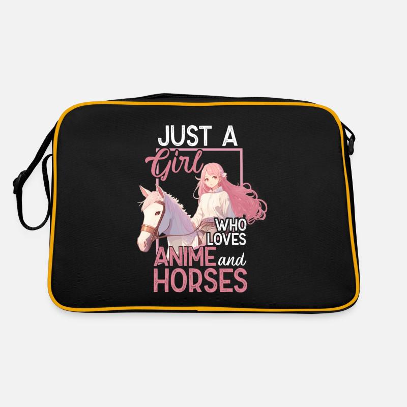 Pferde Mädchen Anime Spruch mit Manga Zeichnung Retro Tasche