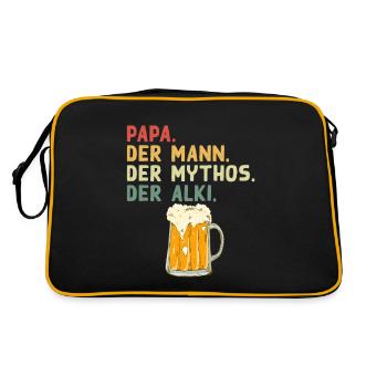 Papa Mann Mythos Alki Lustiger Vatertag Spruch - Retro Tasche - Schwarz/Gold - Hinten