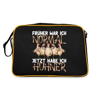 Huhn Früher war ich normal jetzt habe ich Hühner - Retro Tasche - Schwarz/Gold - Hinten