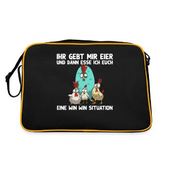 Lustiger Hühner Spruch Win Win Situation mit Huhn - Retro Tasche - Schwarz/Gold - Hinten