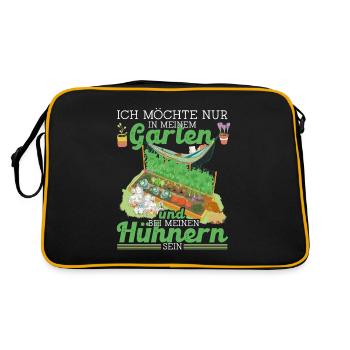 Garten und Hühner Leidenschaft Hobby Huhn Gärtner - Retro Tasche - Schwarz/Gold - Hinten