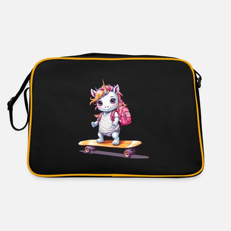 Unicorn student on skateboard design Retro Bag