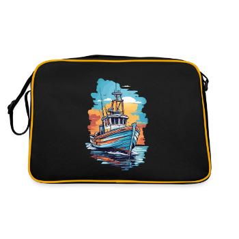 Pêche Bateau de pêche Bateau sur la haute mer Pêcheur - Sac Retro - noir/or - Dos