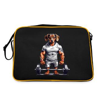 Muscle Dachshund Bodybuilder Dog Love Dog Design - Retro Bag - black/gold - Back