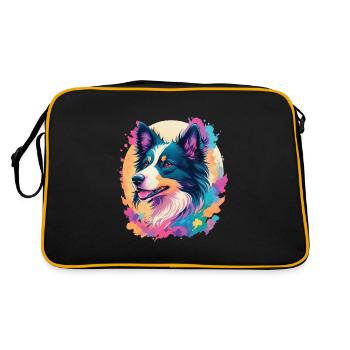 Border Collie Hund Eleganz für Hundefans - Retro Tasche - Schwarz/Gold - Hinten