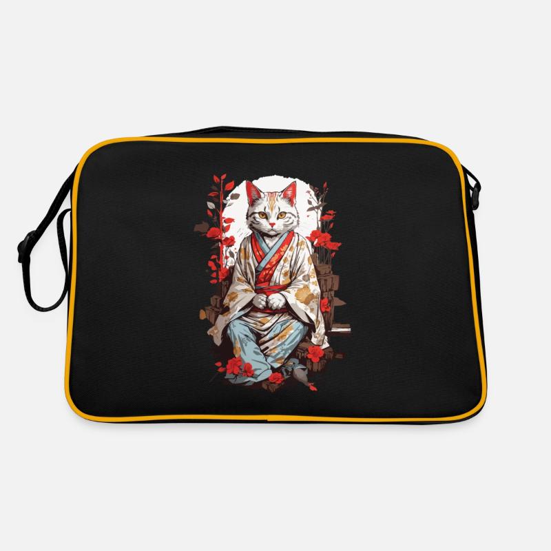 Kimono japonais chat ukiyo-e chat design - Sac Retro - noir/or